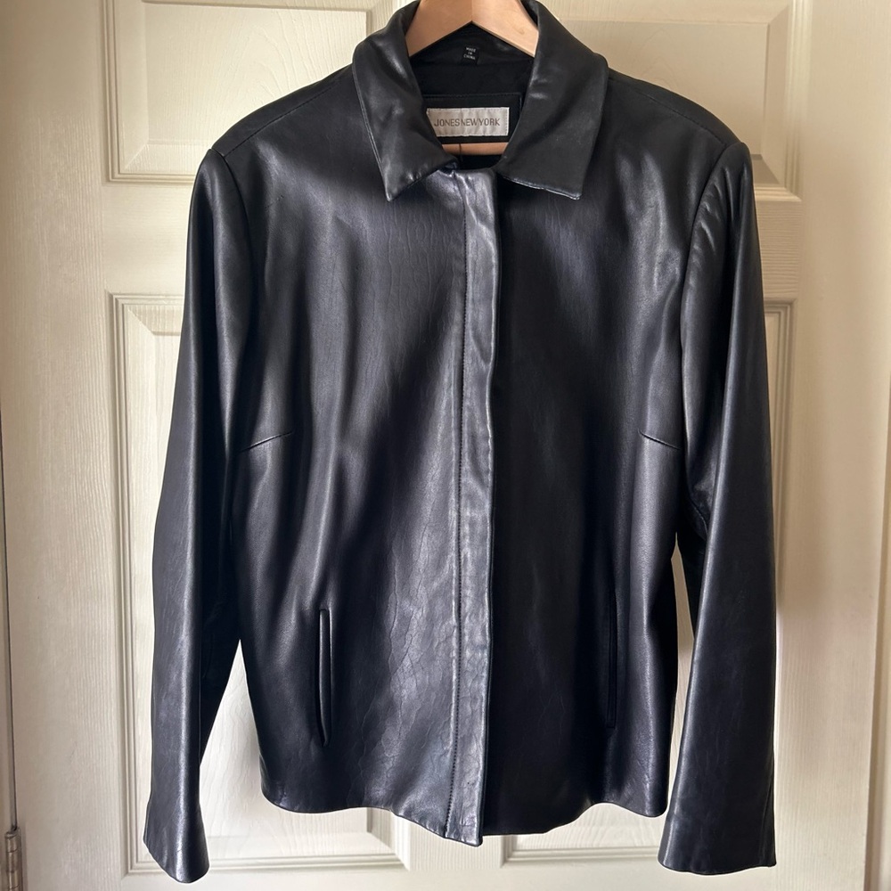 Jones New York black leather bomber jacket, size L